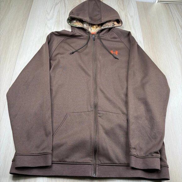 Under Armour Hoodie Mens XL Brown Orange Camo Full Zip Up Sweatshirt Realtree - Picture 1 of 12